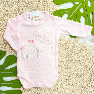 Kit 3 Peças - Bodys Manga Longa - Ursinhas Fadinhas - Rosa, Off White e Rose